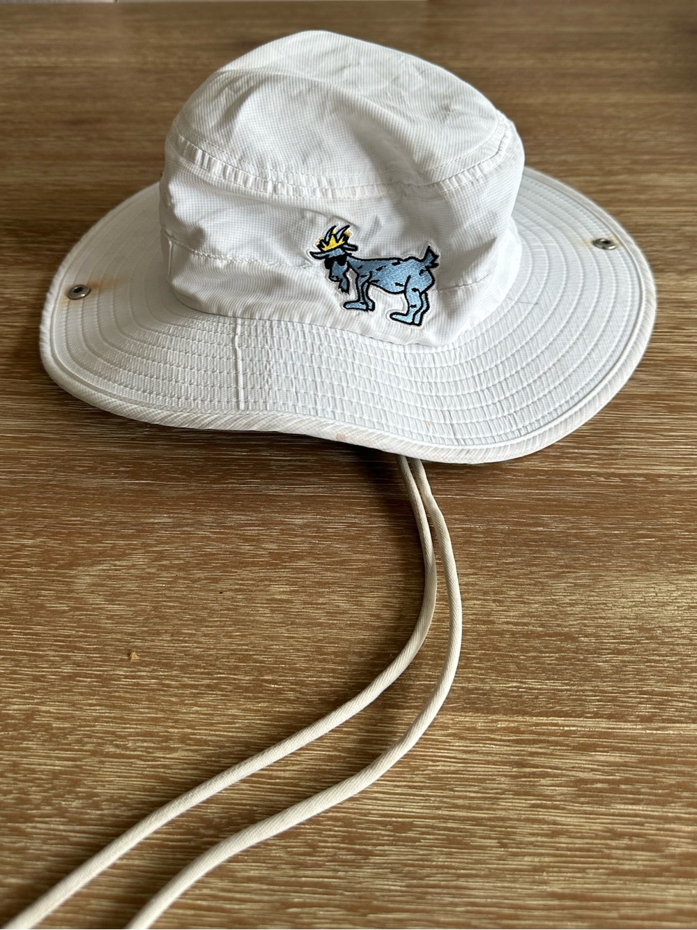 GOAT USA White Bucket Sun Hat with Blue Goat Patch